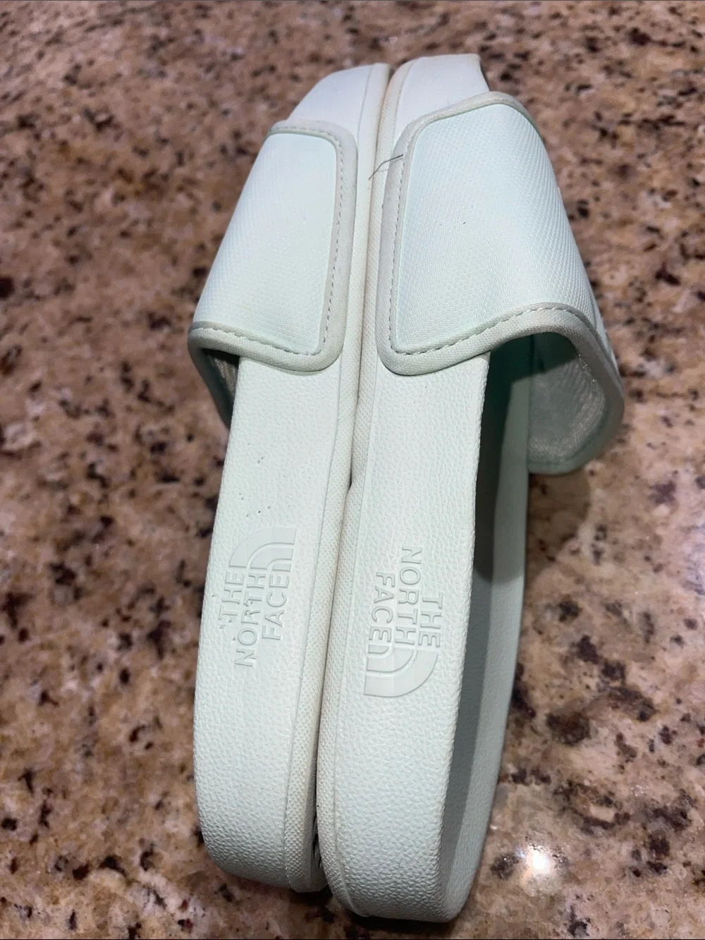 The North Face Mint Green Slide Sandals with White Logo